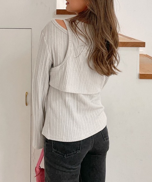 Vicente（ヴィセンテ）の「Layered rib tops（Tシャツ/カットソー・レディース・ブラック/グレー・FREE）」の6枚目の写真