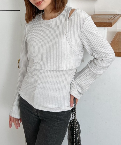 Vicente（ヴィセンテ）の「Layered rib tops（Tシャツ/カットソー・レディース・ブラック/グレー・FREE）」の15枚目の写真