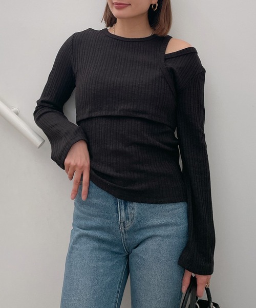 Vicente（ヴィセンテ）の「Layered rib tops（Tシャツ/カットソー・レディース・ブラック/グレー・FREE）」の4枚目の写真