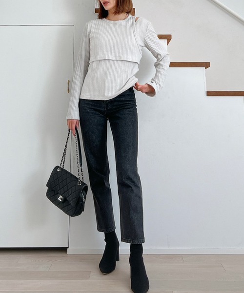 Vicente（ヴィセンテ）の「Layered rib tops（Tシャツ/カットソー・レディース・ブラック/グレー・FREE）」の7枚目の写真