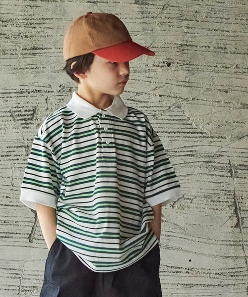 PAIRMANON STREET（ペアマノンストリート）の「【PAIRMANON STREET】マルチボーダー半袖ポロTシャツ（ポロシャツ・キッズ・ホワイト系その他/グレー系その他/ブラウン系その他/グリーン系その他/ブルー系その他/ブルー系その他2・90/100/110/120/130/140/150）」の4枚目の写真