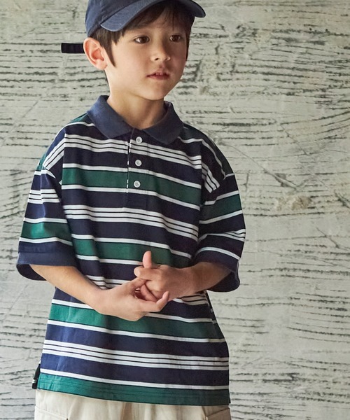 PAIRMANON STREET（ペアマノンストリート）の「【PAIRMANON STREET】マルチボーダー半袖ポロTシャツ（ポロシャツ・キッズ・ホワイト系その他/グレー系その他/ブラウン系その他/グリーン系その他/ブルー系その他/ブルー系その他2・90/100/110/120/130/140/150）」の6枚目の写真