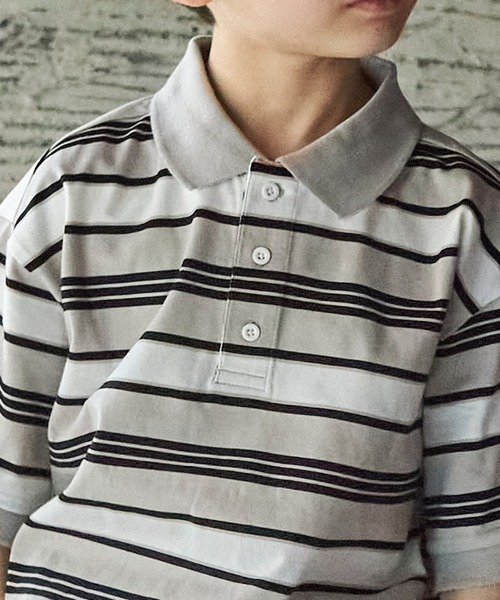 PAIRMANON STREET（ペアマノンストリート）の「【PAIRMANON STREET】マルチボーダー半袖ポロTシャツ（ポロシャツ・キッズ・ホワイト系その他/グレー系その他/ブラウン系その他/グリーン系その他/ブルー系その他/ブルー系その他2・90/100/110/120/130/140/150）」の15枚目の写真