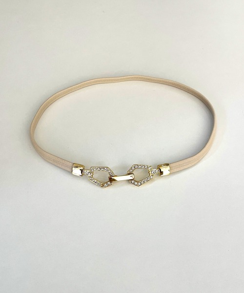 ROYAL PARTY（ロイヤルパーティー）の「バックルビジュースリムゴムベルト（ベルト・レディース・ブラック/オフホワイト・FREE）」の3枚目の写真