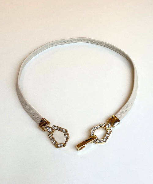 ROYAL PARTY（ロイヤルパーティー）の「バックルビジュースリムゴムベルト（ベルト・レディース・ブラック/オフホワイト・FREE）」の4枚目の写真