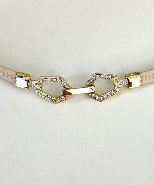 ROYAL PARTY（ロイヤルパーティー）の「バックルビジュースリムゴムベルト（ベルト・レディース・ブラック/オフホワイト・FREE）」の5枚目の写真