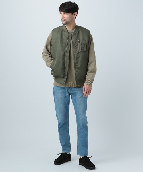 BAYFLOW（ベイフロー）の「MA-1中綿ベスト（ダウンベスト・メンズ・ライトオリーブ/ブラック・MEDIUM/LARGE）」の4枚目の写真