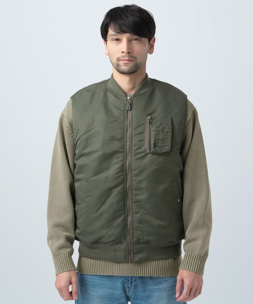 BAYFLOW（ベイフロー）の「MA-1中綿ベスト（ダウンベスト・メンズ・ライトオリーブ/ブラック・MEDIUM/LARGE）」の5枚目の写真