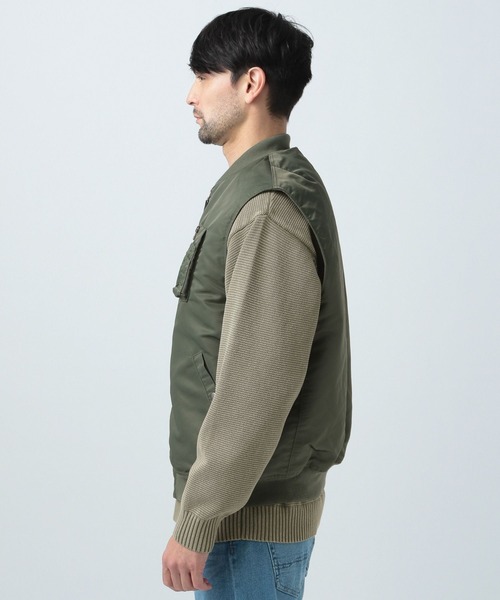 BAYFLOW（ベイフロー）の「MA-1中綿ベスト（ダウンベスト・メンズ・ライトオリーブ/ブラック・MEDIUM/LARGE）」の6枚目の写真