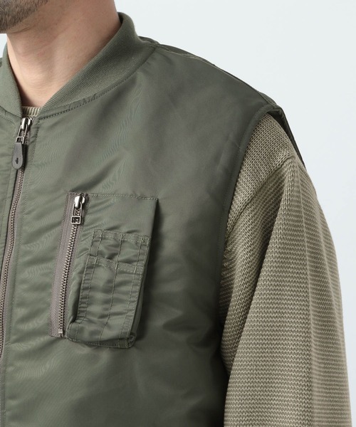 BAYFLOW（ベイフロー）の「MA-1中綿ベスト（ダウンベスト・メンズ・ライトオリーブ/ブラック・MEDIUM/LARGE）」の9枚目の写真