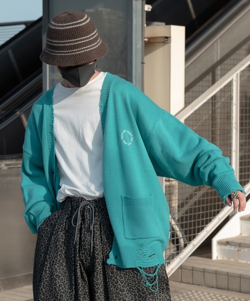 Perushu（ペルーシュ）の「ルーズダメージニットカーディガン（カーディガン/ボレロ・メンズ・オレンジ/チャコールグレー/ブルー・MEDIUM/LARGE）」の5枚目の写真