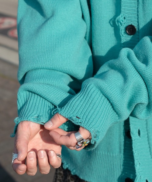 Perushu（ペルーシュ）の「ルーズダメージニットカーディガン（カーディガン/ボレロ・メンズ・オレンジ/チャコールグレー/ブルー・MEDIUM/LARGE）」の16枚目の写真