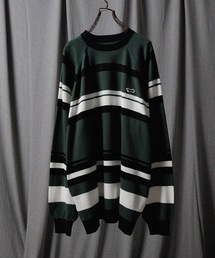 n(n) BY NUMBER (N)INE（エヌエヌバイナンバーナイン）の「LS CREW MULTI BORDER SWEATER / フォックス刺繍 マルチボーダー クルーネック ラグラン ロングスリーブニット（ニット/セーター）」