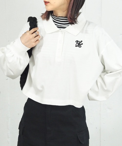 tiptop(ティップトップ)の「ポロ衿刺繍ショートプルオーバー(Tシャツ/カットソー・レディース・A/B/C/ブラック/オフホワイト・FREE)」の3枚目の写真