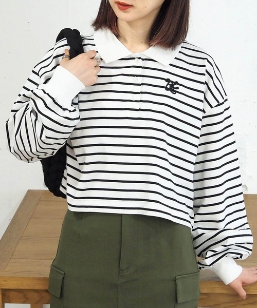 tiptop(ティップトップ)の「ポロ衿刺繍ショートプルオーバー(Tシャツ/カットソー・レディース・A/B/C/ブラック/オフホワイト・FREE)」の1枚目の写真