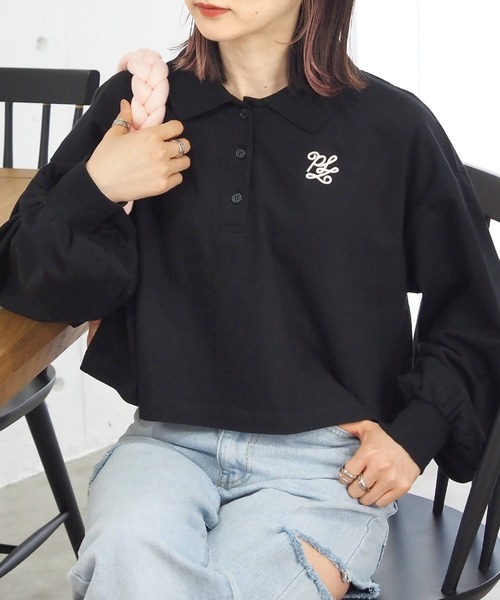 tiptop(ティップトップ)の「ポロ衿刺繍ショートプルオーバー(Tシャツ/カットソー・レディース・A/B/C/ブラック/オフホワイト・FREE)」の4枚目の写真