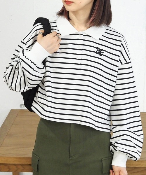 tiptop(ティップトップ)の「ポロ衿刺繍ショートプルオーバー(Tシャツ/カットソー・レディース・A/B/C/ブラック/オフホワイト・FREE)」の13枚目の写真