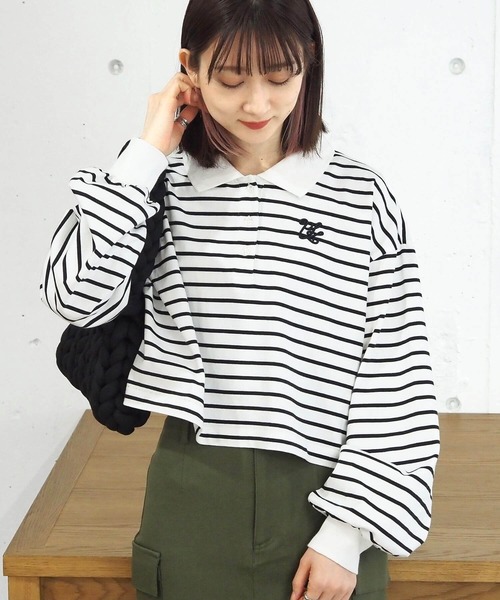 tiptop(ティップトップ)の「ポロ衿刺繍ショートプルオーバー(Tシャツ/カットソー・レディース・A/B/C/ブラック/オフホワイト・FREE)」の14枚目の写真