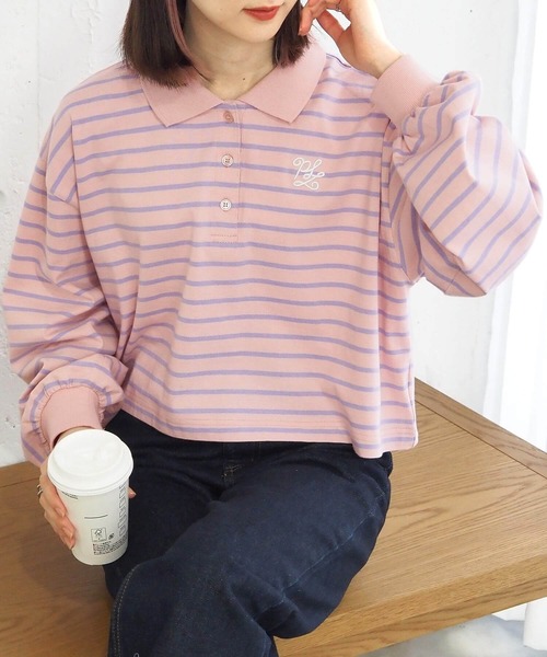 tiptop(ティップトップ)の「ポロ衿刺繍ショートプルオーバー(Tシャツ/カットソー・レディース・A/B/C/ブラック/オフホワイト・FREE)」の17枚目の写真