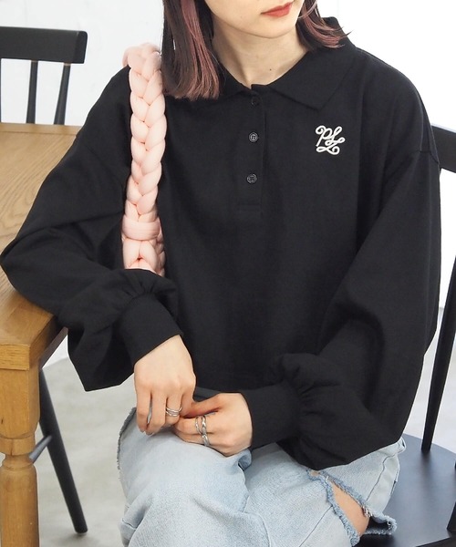 tiptop(ティップトップ)の「ポロ衿刺繍ショートプルオーバー(Tシャツ/カットソー・レディース・A/B/C/ブラック/オフホワイト・FREE)」の10枚目の写真
