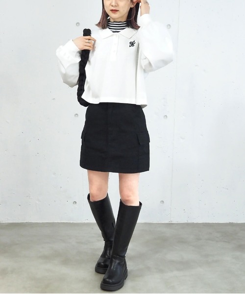 tiptop(ティップトップ)の「ポロ衿刺繍ショートプルオーバー(Tシャツ/カットソー・レディース・A/B/C/ブラック/オフホワイト・FREE)」の7枚目の写真