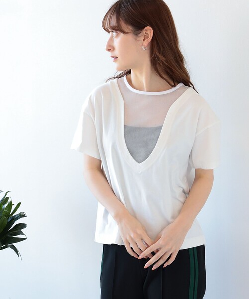 Ray BEAMS(レイビームス)の「Ray BEAMS / ヨーク メッシュ キリカエ Tシャツ(Tシャツ/カットソー・レディース・ホワイト/ブラック・ONE SIZE)」の19枚目の写真