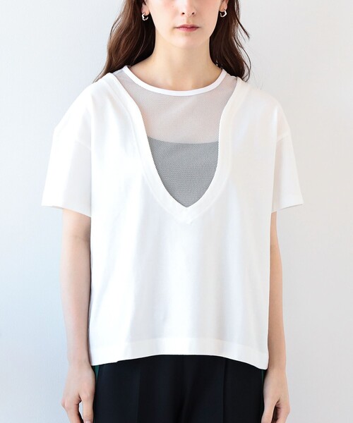 Ray BEAMS(レイビームス)の「Ray BEAMS / ヨーク メッシュ キリカエ Tシャツ(Tシャツ/カットソー・レディース・ホワイト/ブラック・ONE SIZE)」の7枚目の写真