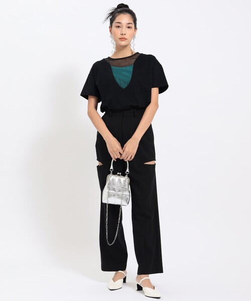 Ray BEAMS(レイビームス)の「Ray BEAMS / ヨーク メッシュ キリカエ Tシャツ(Tシャツ/カットソー・レディース・ホワイト/ブラック・ONE SIZE)」の8枚目の写真