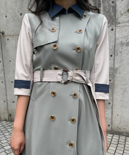 REDYAZEL(レディアゼル)の「カラーブロックトレンチワンピース(ワンピース・レディース・カーキ/ミント/ベージュ・SMALL/MEDIUM)」の18枚目の写真