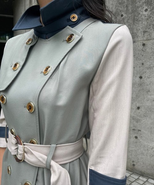 REDYAZEL(レディアゼル)の「カラーブロックトレンチワンピース(ワンピース・レディース・カーキ/ミント/ベージュ・SMALL/MEDIUM)」の19枚目の写真