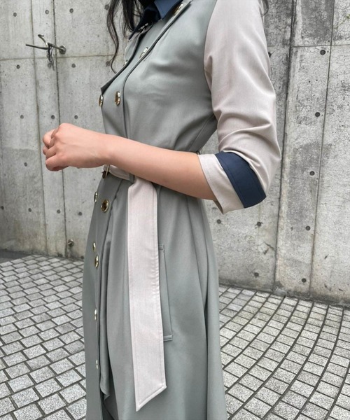 REDYAZEL(レディアゼル)の「カラーブロックトレンチワンピース(ワンピース・レディース・カーキ/ミント/ベージュ・SMALL/MEDIUM)」の20枚目の写真