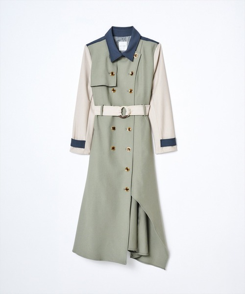 REDYAZEL(レディアゼル)の「カラーブロックトレンチワンピース(ワンピース・レディース・カーキ/ミント/ベージュ・SMALL/MEDIUM)」の15枚目の写真