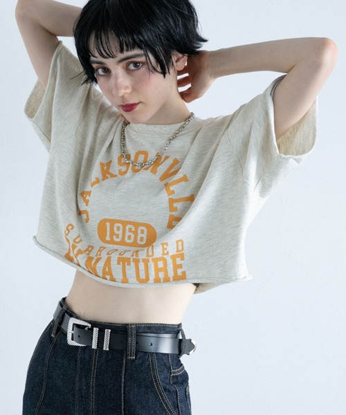 PAGEBOY（ページボーイ）の「カレッジショートT（Tシャツ/カットソー・レディース・チャコールグレー/オートミール/ターコイズブルー・FREE）」の2枚目の写真