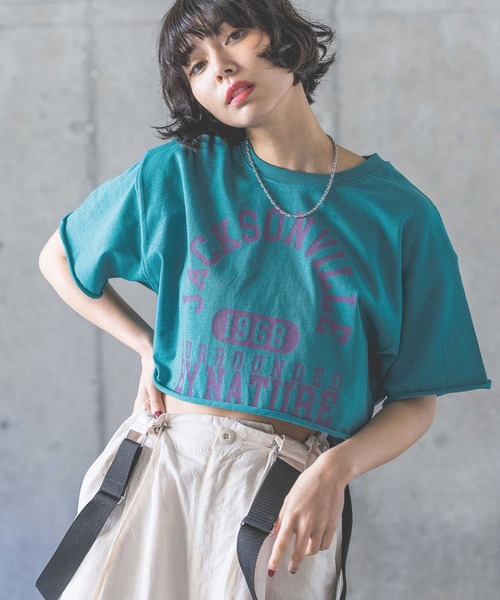 PAGEBOY（ページボーイ）の「カレッジショートT（Tシャツ/カットソー・レディース・チャコールグレー/オートミール/ターコイズブルー・FREE）」の3枚目の写真