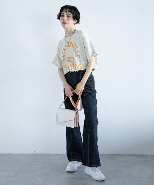 PAGEBOY（ページボーイ）の「カレッジショートT（Tシャツ/カットソー・レディース・チャコールグレー/オートミール/ターコイズブルー・FREE）」の4枚目の写真