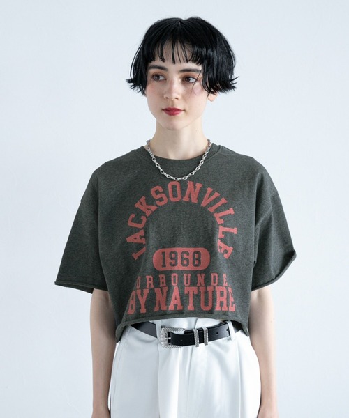 PAGEBOY（ページボーイ）の「カレッジショートT（Tシャツ/カットソー・レディース・チャコールグレー/オートミール/ターコイズブルー・FREE）」の5枚目の写真