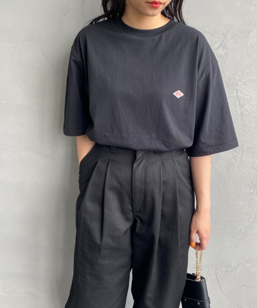 09M435◯ DANTON ホワイト ワンポイントロゴ ロンT カットソー L DANTON（ダントン）の「[DANTON/ダントン] ワンポイントロゴ
