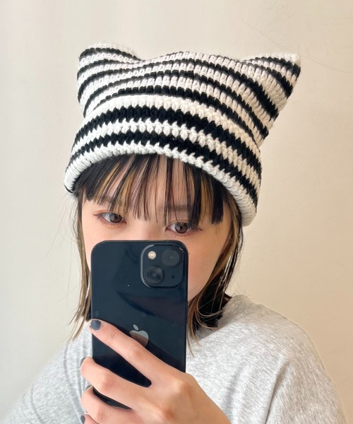 現在の納期:1週間以内】猫耳ニット帽ボンネットイヤーマフうさ耳