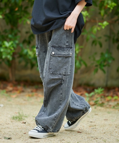 『ROTATE』ロテート カーゴ デニム パンツ 1138251468 CODA - 【24AW】フレア デニム カーゴパンツ / BLACK DENIM
