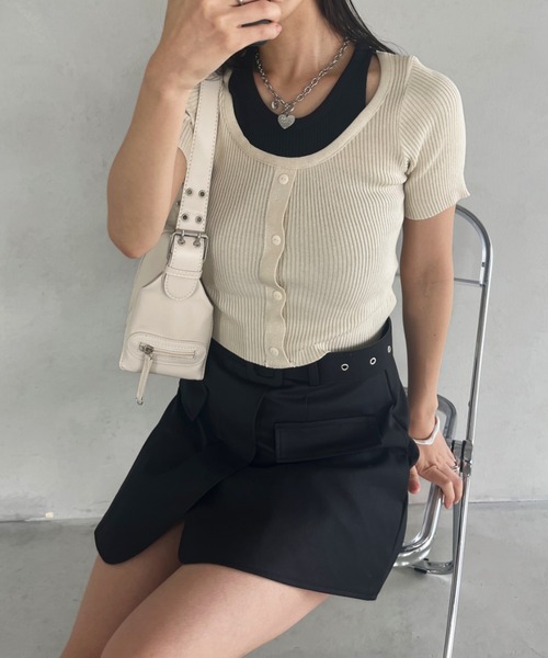 CLEA(クレア)の「レイヤードデザイン リブ半袖トップス(Tシャツ/カットソー・レディース・イエロー/ホワイト/アイボリー/ブラック・FREE)」の13枚目の写真