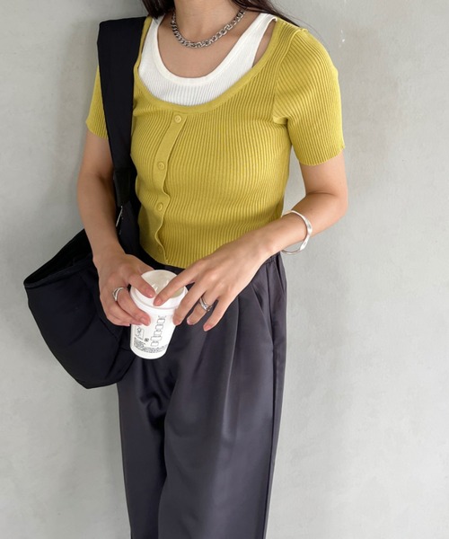 CLEA(クレア)の「レイヤードデザイン リブ半袖トップス(Tシャツ/カットソー・レディース・イエロー/ホワイト/アイボリー/ブラック・FREE)」の21枚目の写真