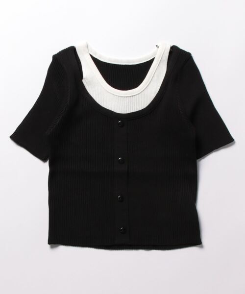 CLEA(クレア)の「レイヤードデザイン リブ半袖トップス(Tシャツ/カットソー・レディース・イエロー/ホワイト/アイボリー/ブラック・FREE)」の15枚目の写真