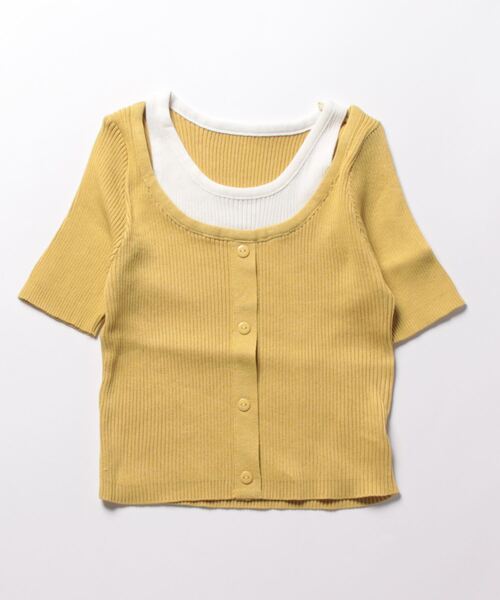 CLEA(クレア)の「レイヤードデザイン リブ半袖トップス(Tシャツ/カットソー・レディース・イエロー/ホワイト/アイボリー/ブラック・FREE)」の11枚目の写真