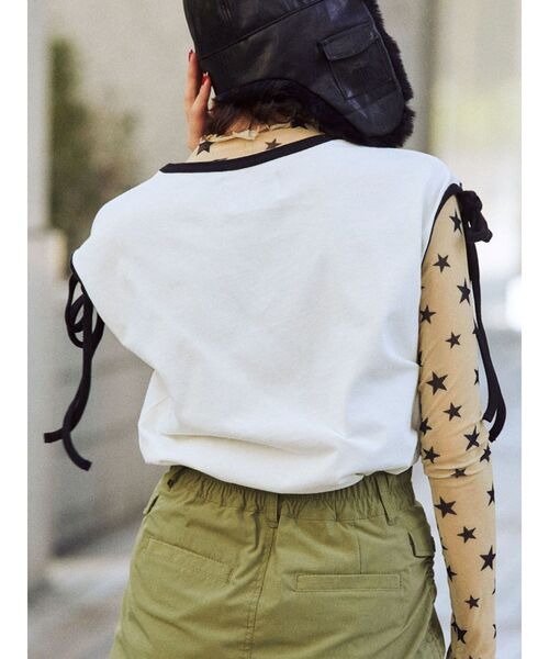 jouetie（ジュエティ）の「スタッズロゴショルダーリボン Tシャツ（Tシャツ/カットソー・レディース・ブラック/レッド/オフホワイト・MEDIUM）」の14枚目の写真