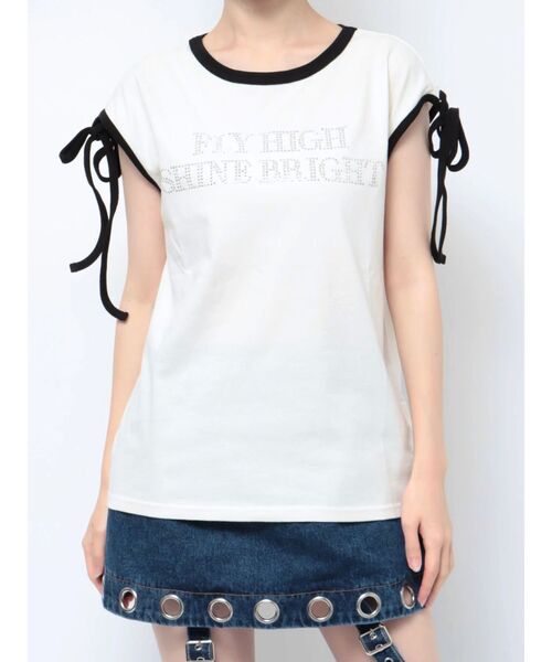 jouetie（ジュエティ）の「スタッズロゴショルダーリボン Tシャツ（Tシャツ/カットソー・レディース・ブラック/レッド/オフホワイト・MEDIUM）」の11枚目の写真