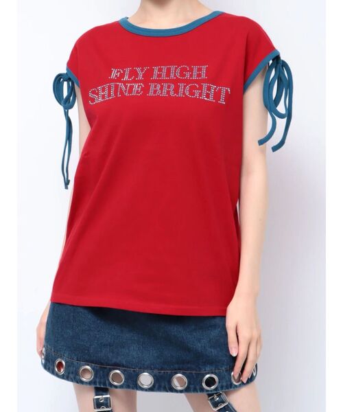 jouetie（ジュエティ）の「スタッズロゴショルダーリボン Tシャツ（Tシャツ/カットソー・レディース・ブラック/レッド/オフホワイト・MEDIUM）」の6枚目の写真