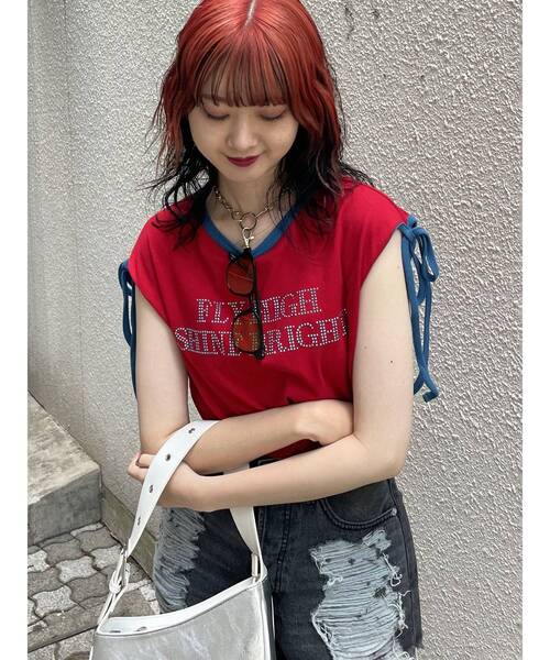 jouetie（ジュエティ）の「スタッズロゴショルダーリボン Tシャツ（Tシャツ/カットソー・レディース・ブラック/レッド/オフホワイト・MEDIUM）」の12枚目の写真