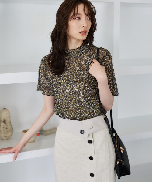 Andemiu(アンデミュウ)の「フルーレットプリントシアーT962803(Tシャツ/カットソー・レディース・ブラウン/イエロー/ブルー・FREE)」の3枚目の写真
