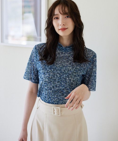 Andemiu(アンデミュウ)の「フルーレットプリントシアーT962803(Tシャツ/カットソー・レディース・ブラウン/イエロー/ブルー・FREE)」の2枚目の写真