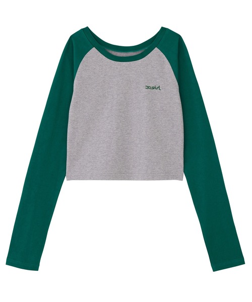 X-girl（エックスガール）の「BABY RAGLAN TOP（Tシャツ/カットソー・レディース・アッシュ/ホワイト/ライトブルー・S/M）」の2枚目の写真